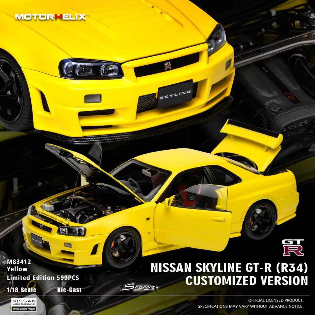 MotorHelix 1:18 Nissan Skyline GT-R (R34) Customized Version in Yellow