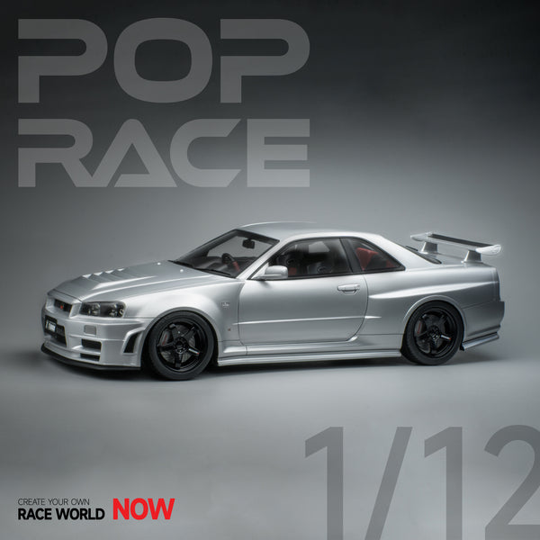 Pop Race 1/12 Nissan Skyline (BNR34) in Silver with Engine Display