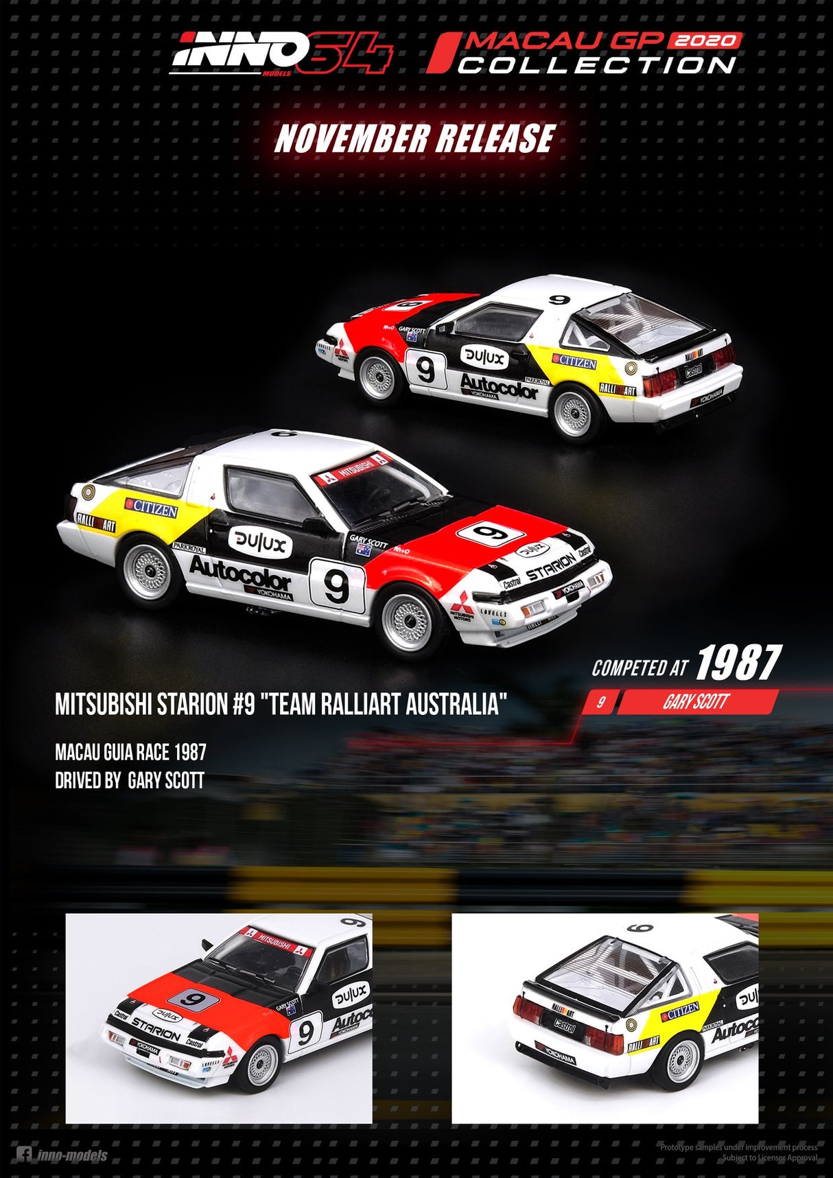 INNO Models 1:64 Mitsubishi Starion #9 "Team Ralliart AUS" MGP 1987