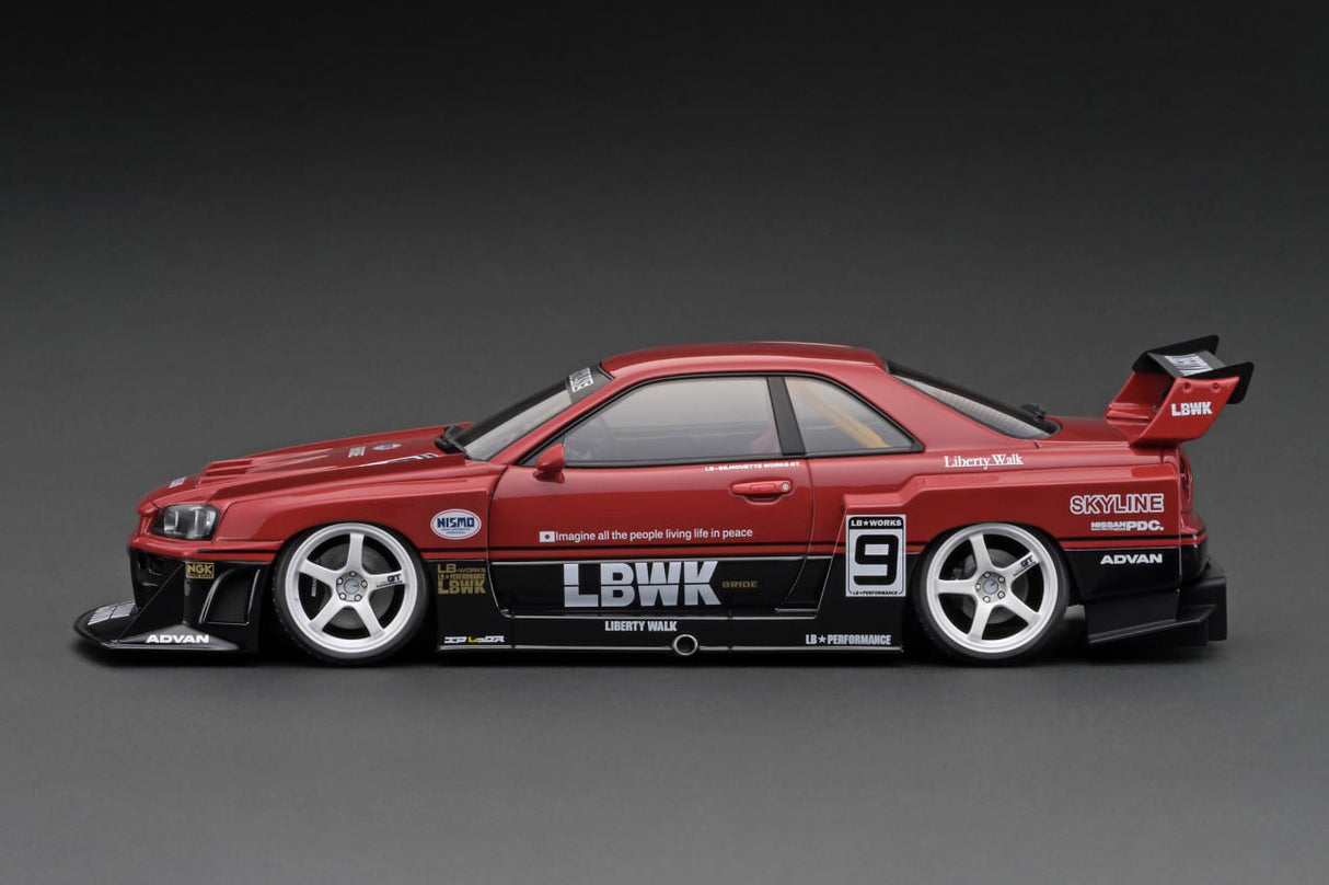 Ignition Model 1:18 Nissan Skyline (ER34) LBWK Super Silhouette Skyline Red / Black