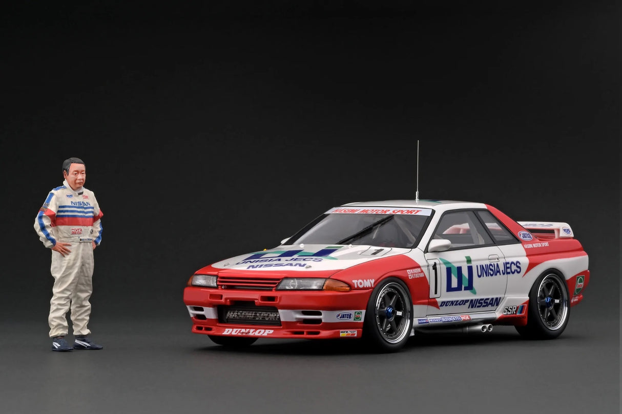 Ignition Model 1:18 Nissan Skyline GT-R (BNR32) UNISIA JECS SKYLINE(#1) 1993 JTC with Mr. Hasemi Figure