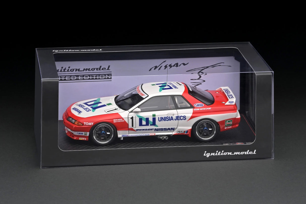 Ignition Model 1:18 Nissan Skyline GT-R (BNR32) UNISIA JECS SKYLINE(#1) 1993 JTC with Mr. Hasemi Figure