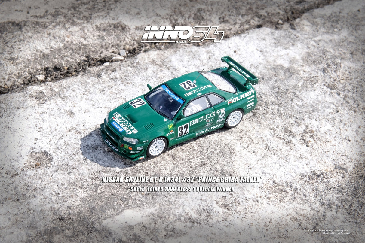 INNO64 1:64 Nissan Skyline GT-R (R34) #32 "PRINCE CHIBA FALKEN" Super Taikyu 1999 Class 1 Overall Winner