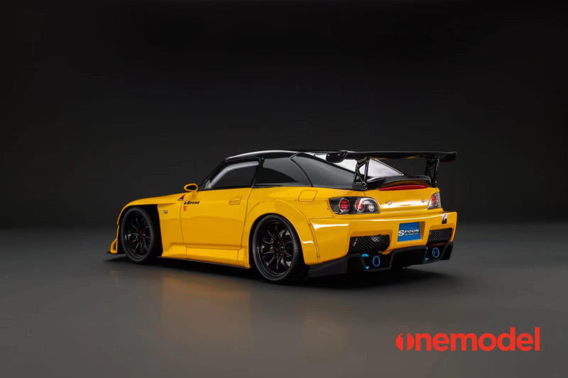 One Model 1:18 Honda AP1 S2000 Spoon Sports Street Version in Yellow with Carbon Bonnet