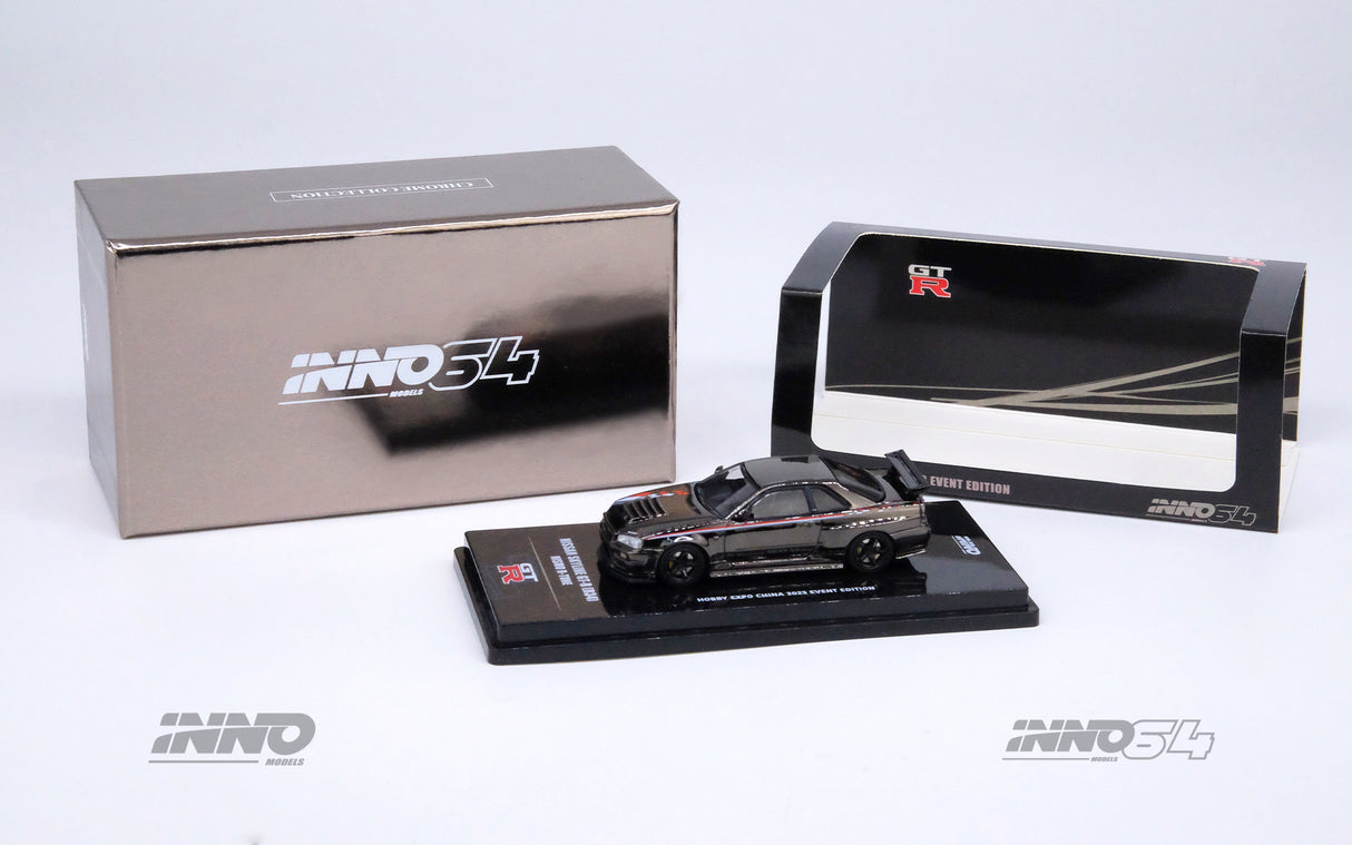 INNO64 1:64 Nissan Skyline GT-R (R34) R-Tune Hobby Expo China 2023 in Black Chrome