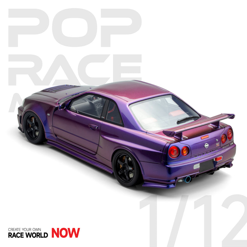 Pop Race 1/12 Nissan Skyline (BNR34) in Midnight Purple with Engine Display