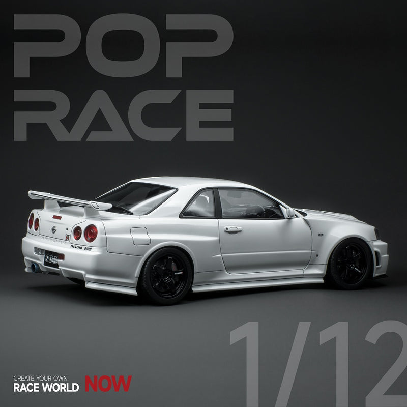 Pop Race 1/12 Nissan Skyline (BNR34) in White with Engine Display