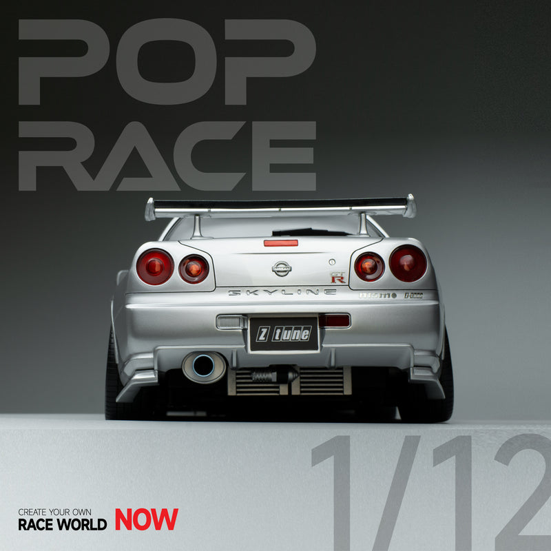 Pop Race 1/12 Nissan Skyline (BNR34) in Silver with Engine Display