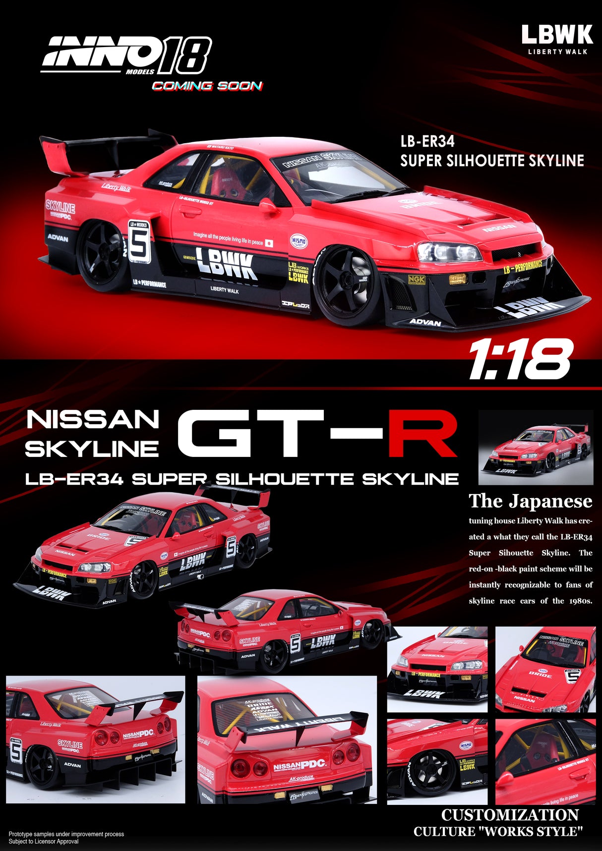 INNO Models 1:18 Nissan Skyline ER34 Super Silhouette Liberty Walk
