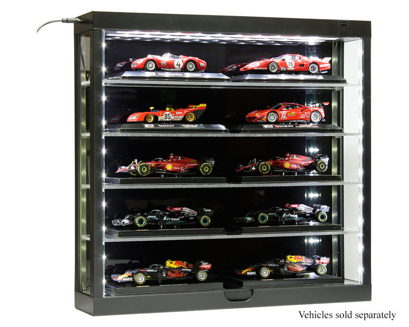 Showcase 5-Tier LED Wall Mountable Display Case – Black Case with Black Rear Panel