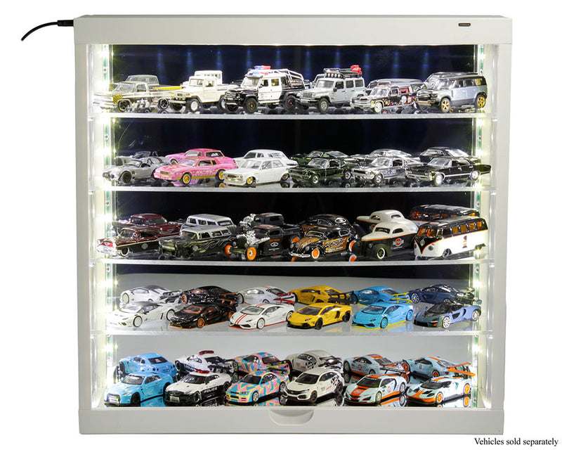 Showcase 5-Tier LED Wall Mountable Display Case – White Case with Mirror Rear Panel