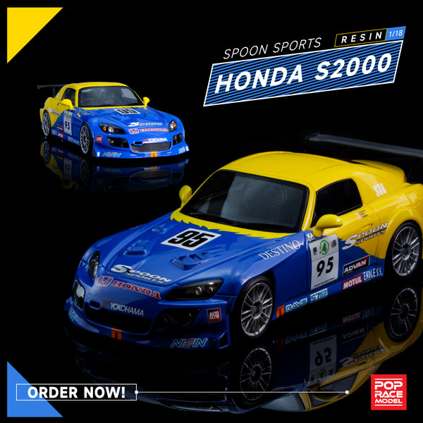 Pop Race 1/18 Honda S2000 #95 Spoon Sports Racing Livery