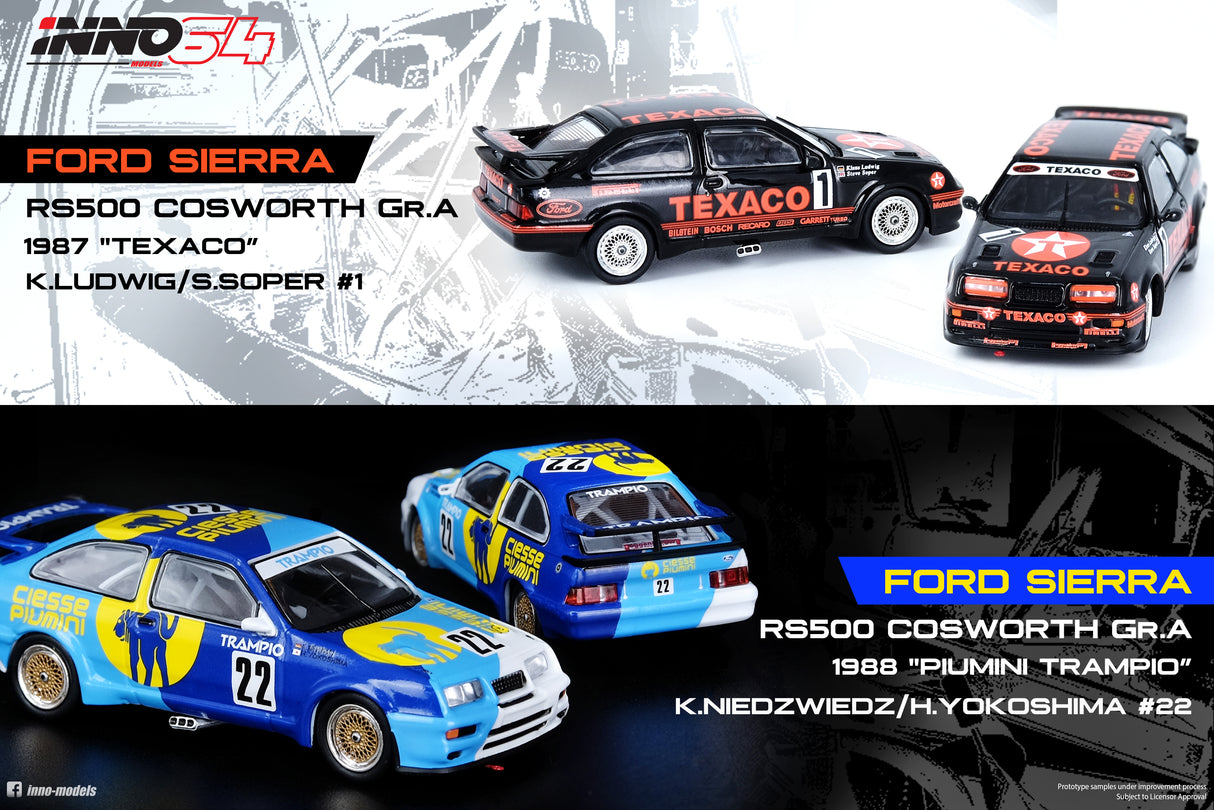 INNO Models 1:64 Ford Sierra RS500 Cosworth #22 "PIUMNI TRAMPIO" JTC 1988 WINNER K. Niedzwiedz / H. Yokoshima