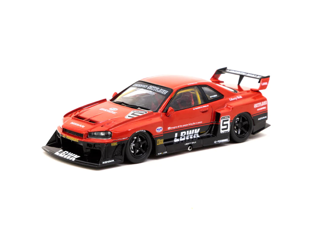 Tarmac Works 1:43 LB-ER34 Super Silhouette SKYLINE #5 in Red and Tarmac Works 1:43 LB-ER34 Super Silhouette SKYLINE #5 in Red and