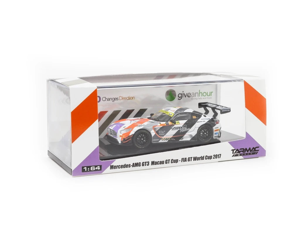 Tarmac Works 1:64 Mercedes-AMG GT3 Macau GT Cup - FIA GT World Cup 2017 #999 3rd Place - Give an Hour/320 Changes Direction Special Charity Edition