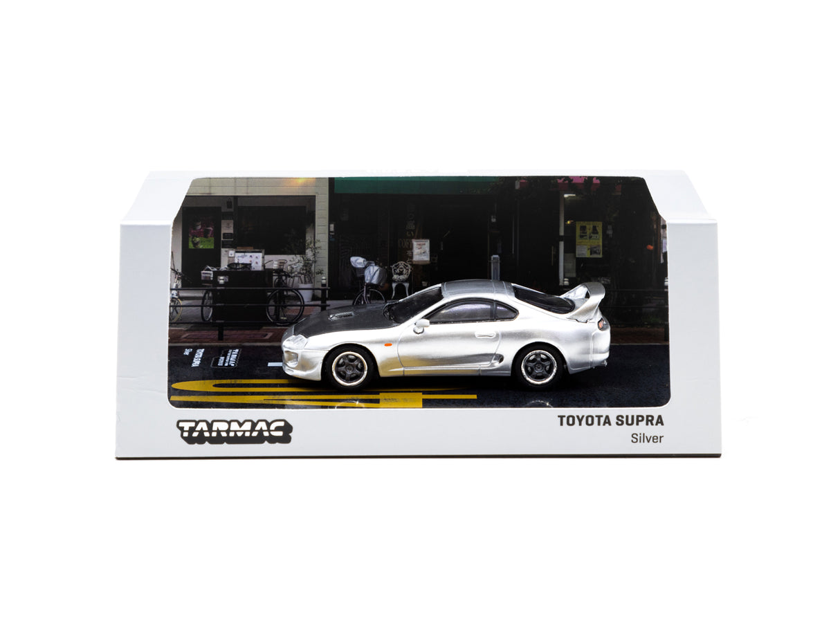 Tarmac Works 1:64 Toyota Supra with Carbon Bonnet in Silver