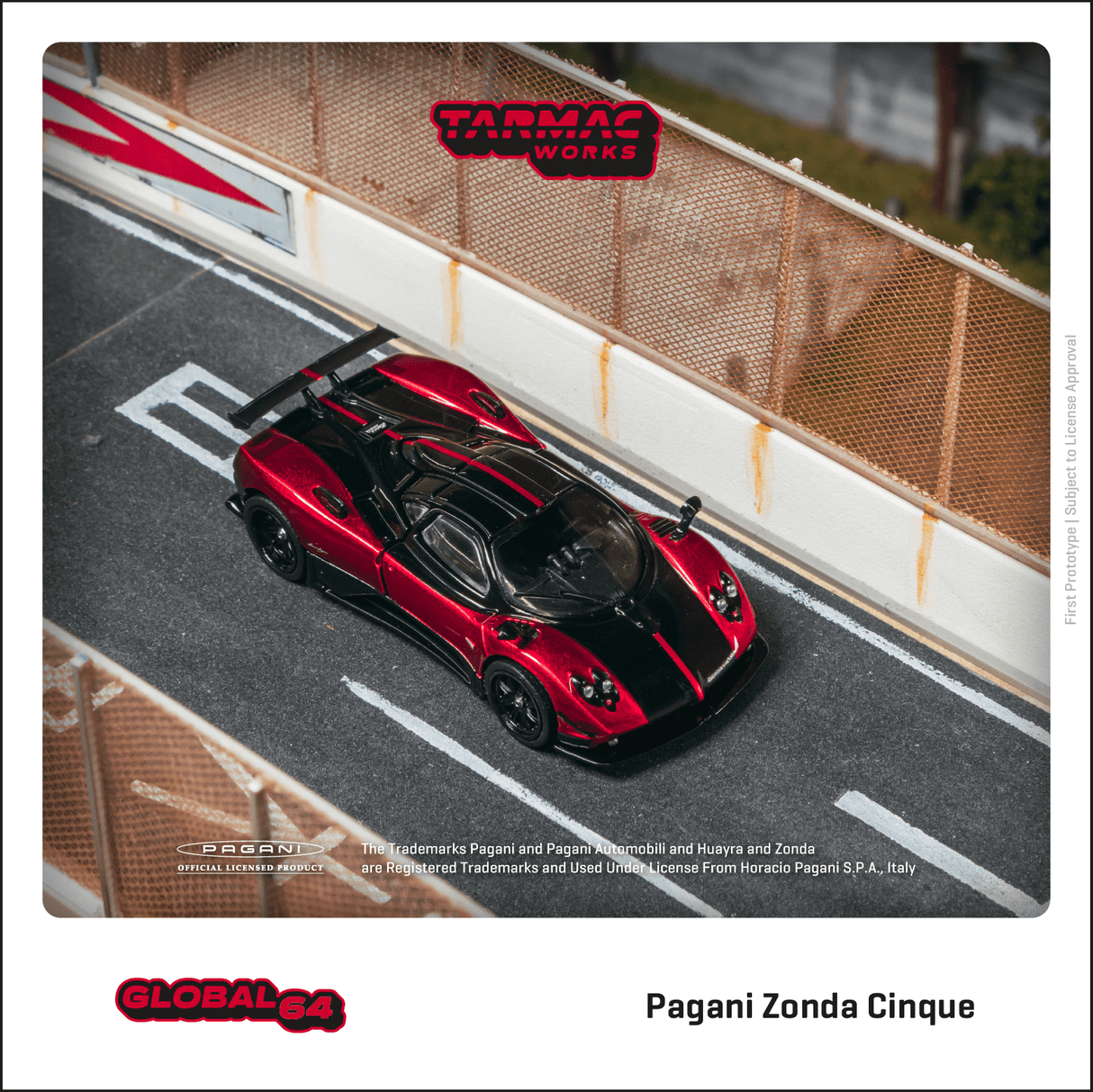 Tarmac Works 1:64 Pagani Zonda Cinque, Rosso Dubai
