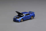 *PREORDER* MotorHelix 1:64 Nissan Skyline GT-R (R34) V-SPEC II Customized Bayside Blue w/ Carbon Fiber Bonnet