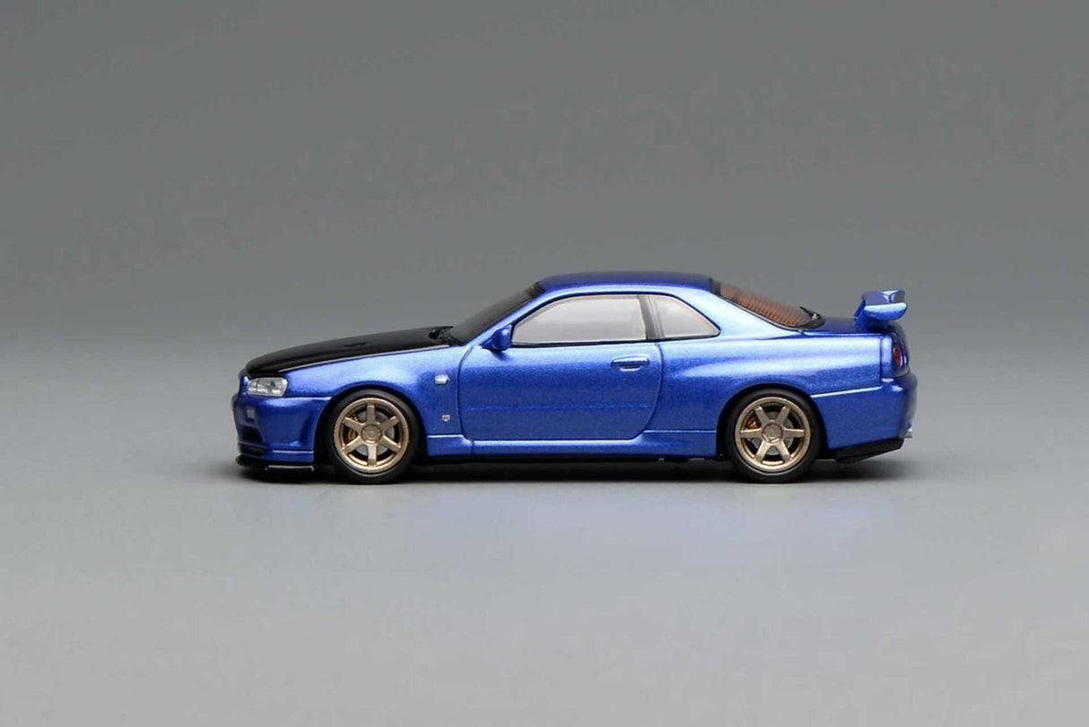 *PREORDER* MotorHelix 1:64 Nissan Skyline GT-R (R34) V-SPEC II Customized Bayside Blue w/ Carbon Fiber Bonnet