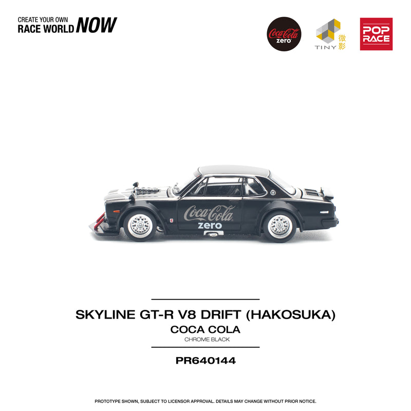 *PREORDER* Pop Race 1:64 Nissan Skyline GT-R V8 Drift (Hakosuka) in Coca Cola Zero Black Chrome