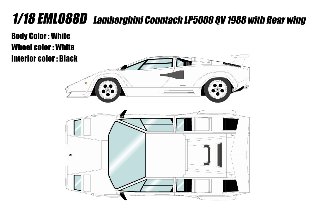 ミニカー　1/18 Lamborghini Countach LP5000 QV 1988 with Rear wing(イエロー×ブラックインテリア) [EML088E] 1/18 Lamborghini Countach LP5000 qv 1988 with Rear wing