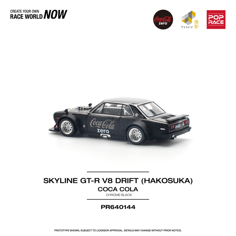 *PREORDER* Pop Race 1:64 Nissan Skyline GT-R V8 Drift (Hakosuka) in Coca Cola Zero Black Chrome