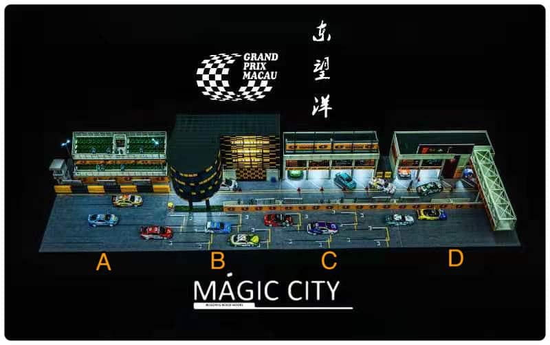 Magic City 1:64 Macau Grand Prix - 3 Door Pit Room & Corridor Bridge