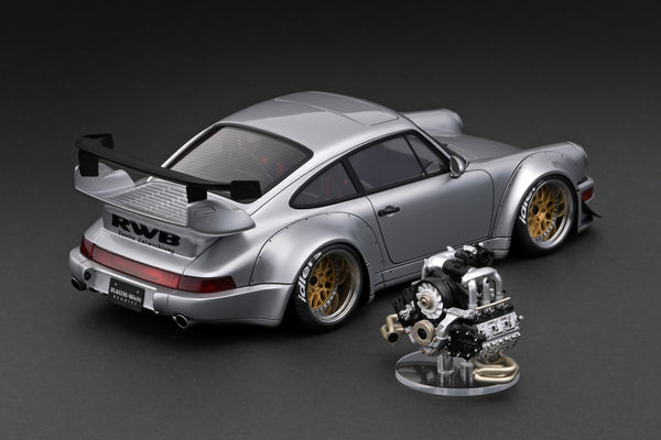 *PREORDER* Ignition Model 1:18 Porsche 964 RWB in Silver with M64 Engine Display