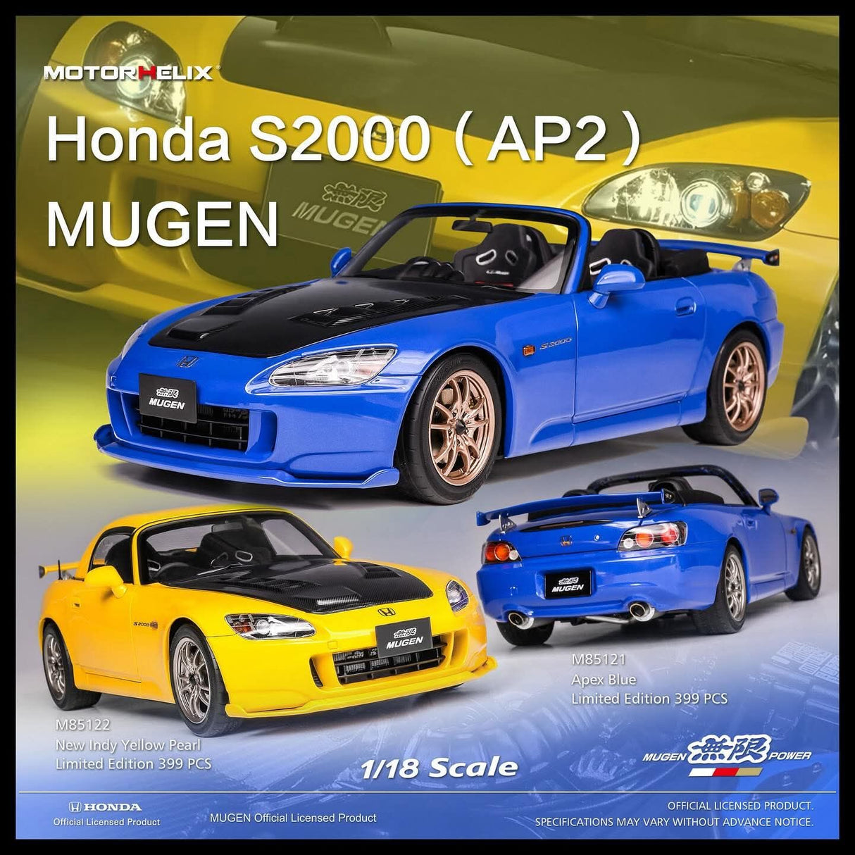*PREORDER* MotorHelix 1/18 Honda S2000 (AP2) MUGEN in Apex Blue