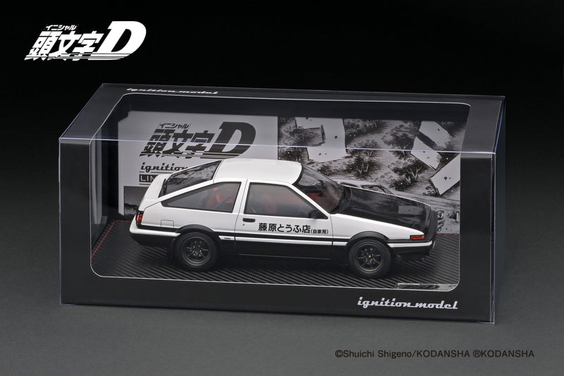 Ignition Model 1:18 Toyota Sprinter Trueno 3Dr GT Apex (AE86) INITIAL D in White & Black with Takumi Fujiwara Figure