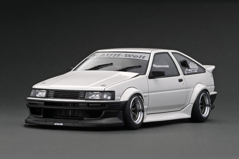Ignition Model 1:18 Toyota AE86 RWB in White & Black with 4AG Engine Display