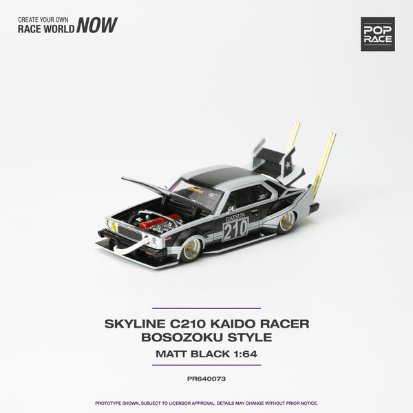 *PREORDER* Pop Race 1/64 Nissan Skyline (C210) Bosozuko Style in Matte Black