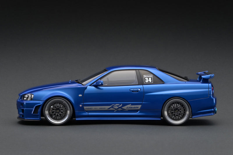 Ignition Model 1:18 Nissan Skyline (R34) GT-R TRUST Greddy 34RX in Blu