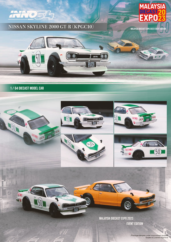 *PREORDER* INNO64 1:64 Nissan Skyline 2000GT-R (KPGC10) Malaysia Die-cast Expo 2023 in White