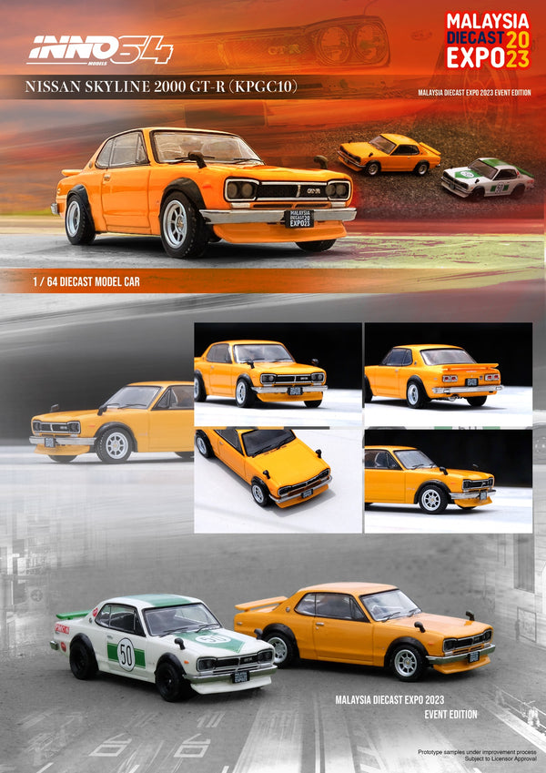 *PREORDER* INNO64 1:64 Nissan Skyline 2000GT-R (KPGC10) Malaysia Die-cast Expo 2023 in Orange