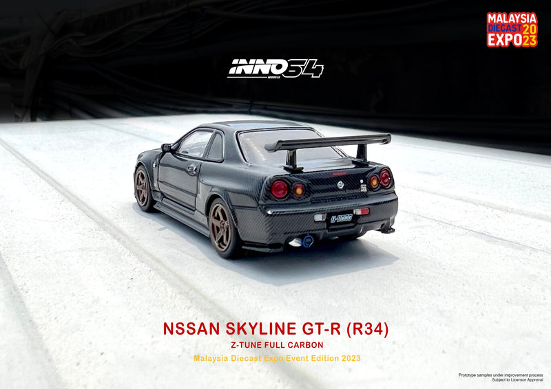 INNO64 1:64 Nissan Skyline GT-R (R34) Z-Tune Malaysia Die-cast Expo 2023 in Full Carbon