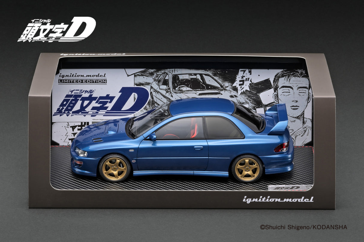 Ignition Model 1:18 Subaru Impreza WRX type R STi Version V (GC8) INITIAL D in Blue with Mr. Bunta Fujiwara
