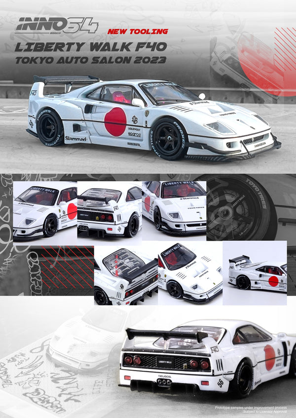 INNO64 1:64 Ferrari F40 Liberty Walk Tokyo Auto Salon 2023 Edition in White