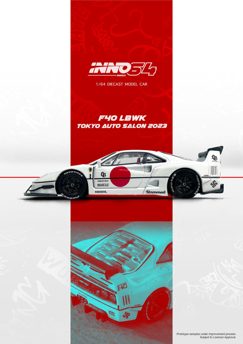 INNO64 1:64 Ferrari F40 Liberty Walk Tokyo Auto Salon 2023 Edition in White