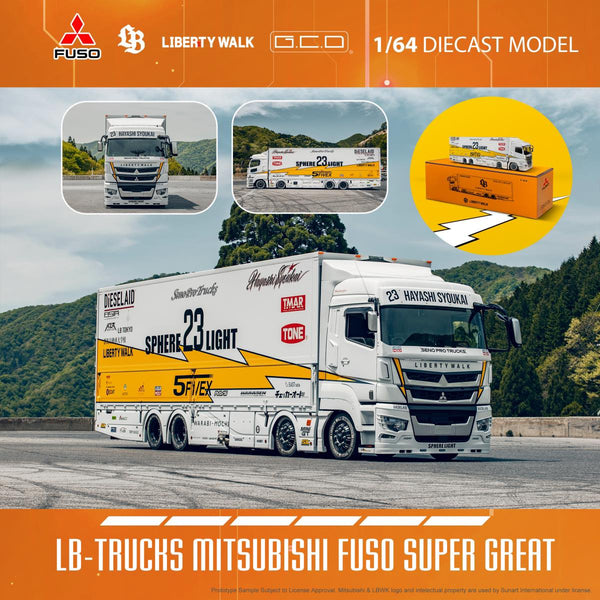 GCD 1:64 Mitsubishi FUSO Super Great Truck Liberty Walk in White / Yellow
