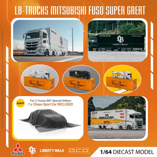 GCD 1:64 Mitsubishi FUSO Super Great Truck Liberty Walk Triple Pack with Special Chase Car