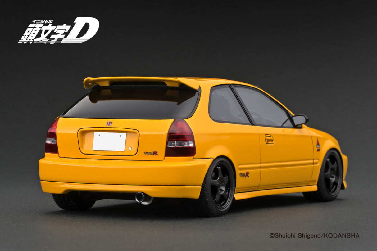 Ignition Model 1:18 Honda Civic (EK9) Type-R in Yellow Initial D with Carbon Bonnet