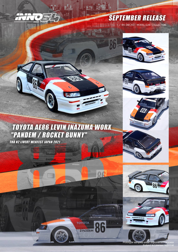 *PREORDER* INNO64 1/64 Toyota AE86 Levin Pandem Rocket Bunny "INAZUMA WORX"
