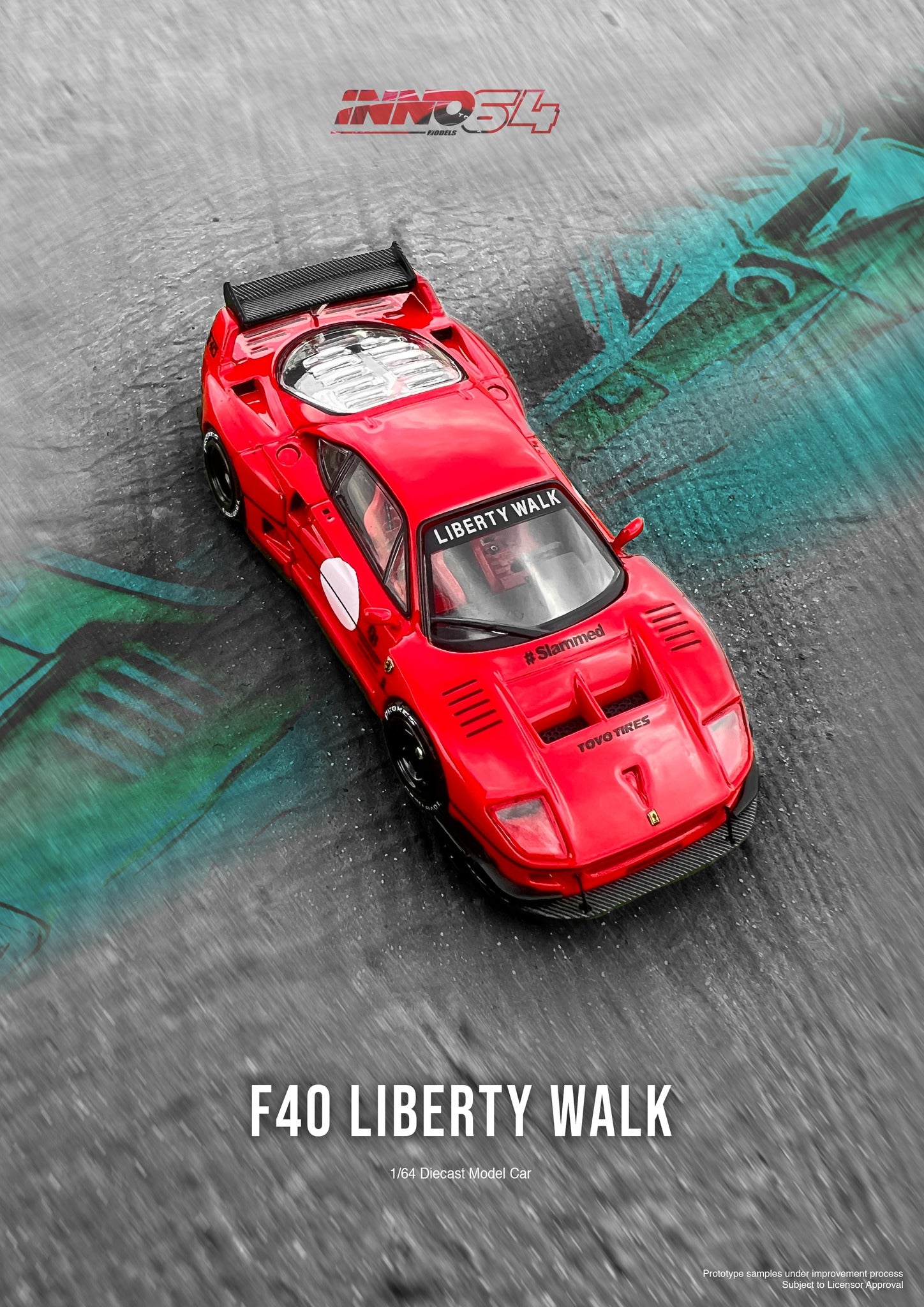 INNOモデル 1/64 LIBERTY WALK F40 フェラーリ This diecast car is breaking limits! The F40 adorned with a