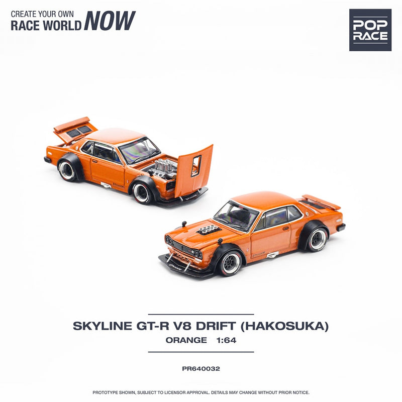 Pop Race 1/64 Nissan Skyline  GT-R V8 Drift (Hakosuka) in Orange