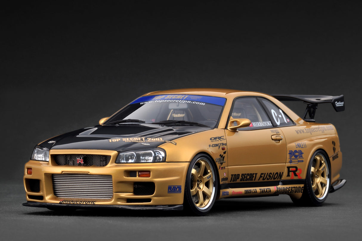 *PREORDER* Ignition Model 1:18 Nissan Skyline 34GT-R (R34) TOP SECRET in Gold
