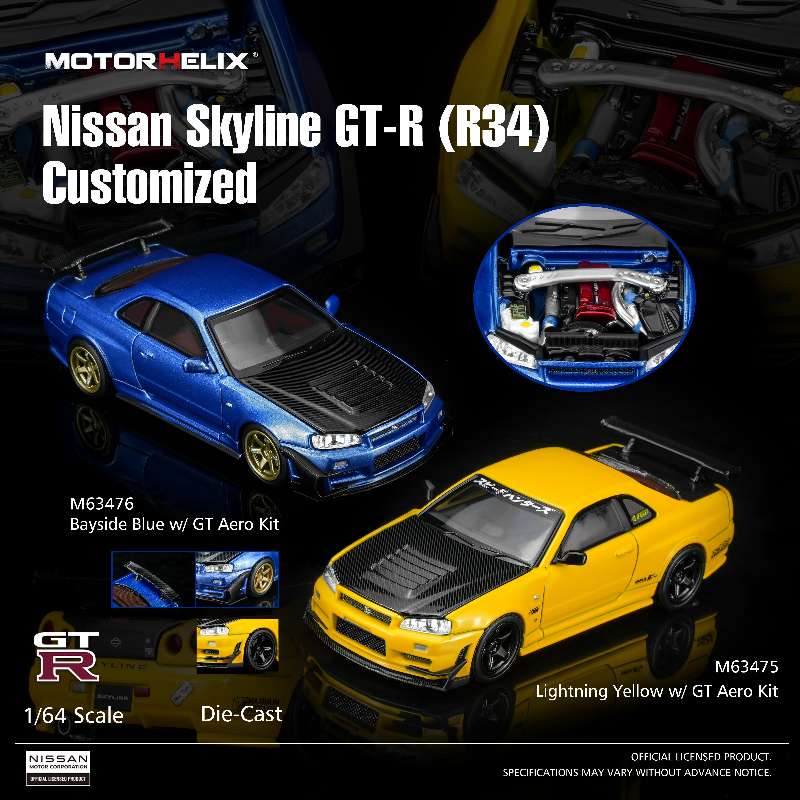 *PREORDER* MotorHelix 1:64 Nissan Skyline GT-R (R34) Customized Version in Bayside Blue