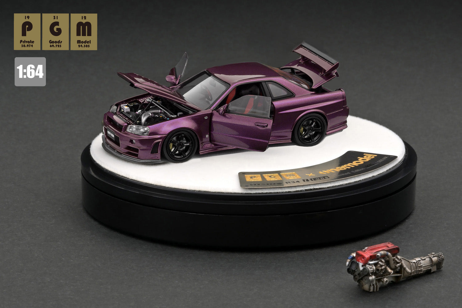 ◉PGMモデル1/64　NISMO　R34 Z-tune ミッドナイトパープル PGM 1:64 Nissan Skyline GT-R (R34) in Bayside Blue Luxury