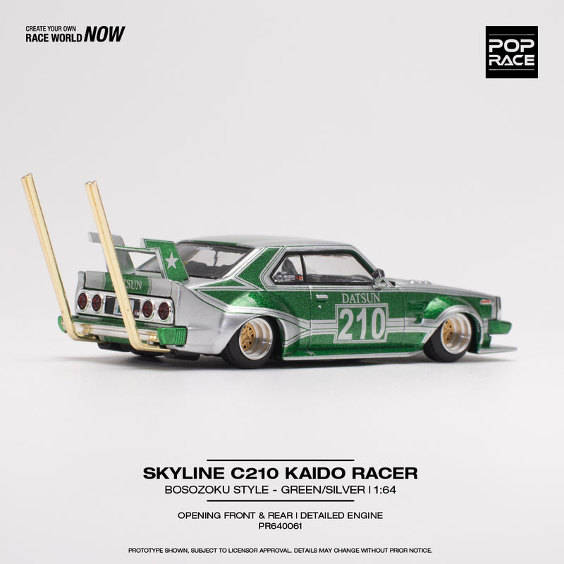 *PREORDER* Pop Race 1/64 Nissan Skyline (C210) Bosozuko Style in Silver / Green