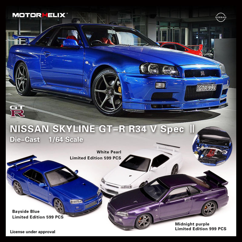 *PREORDER* MotorHelix 1/64 Nissan Skyline GT-R (BNR34) in Bayside Blue